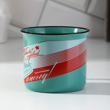 Ceramic mug “always the first”, 450 ml, green color-1