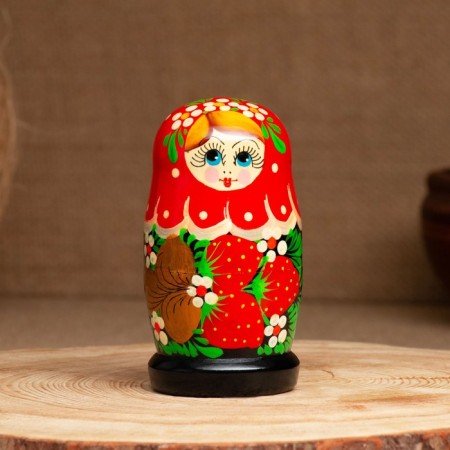 Matryoshka "Strawberry", red scarf, 3 puppet, 10-12 cm-6