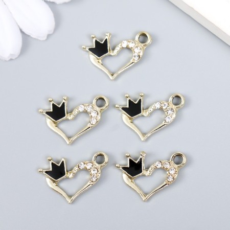 Decor for creativity metal, rhinestones "curved heart with a crown" gold 1.5x1.8 cm-2