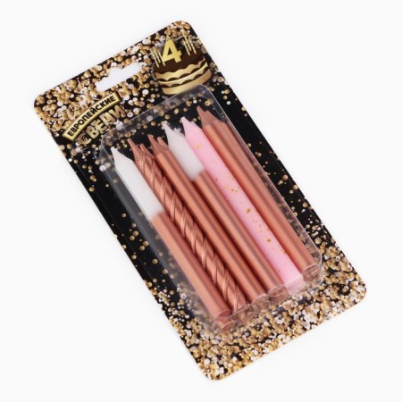Set of candles for the pink party cake, 12 pcs, 8 cm, white and pink metallic-8