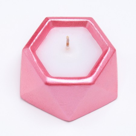 Candle "Hexagon. Marble" in a candlestick of gypsum is small, 7x3.5cm, pink-2