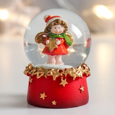 Souvenir Polystone Water Ball "angel in red with a star" 4.5x4x6.5 cm-1
