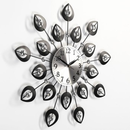 Watching clock, series: openwork, "black petals", smooth move, D-15 cm, 47 x 47 cm-1