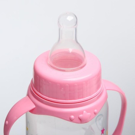A bottle of feeding "Princess", classic throat, 250 ml., 3 months, with handles, pink color-3