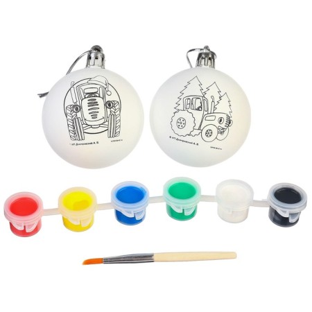 Set for creativity for the New Year "New Year's ball for coloring", 2 pieces 5.5 cm, blue tractor-2
