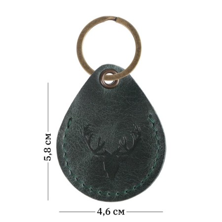 Leather keychain for a car key, label, drop, genuine leather, green, deer-3