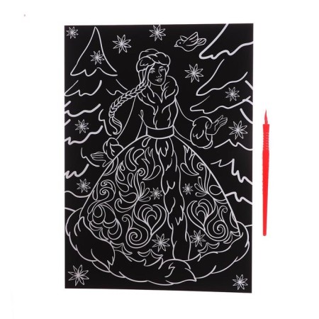 New Year's engraving "New Year! Snow Maiden in the forest ", with a metallic effect A4-2