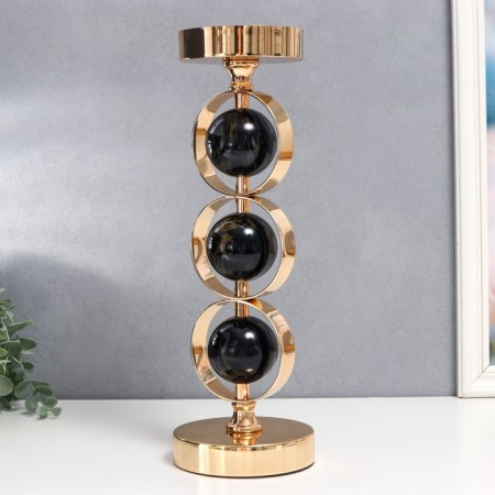 Summary Metal for 1 candle "Three black marble balls in the fields" Gold 37x12x12 cm-3