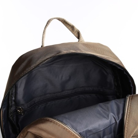 A backpack with a zipper, 5 outer pockets, pencil case, beige color-6