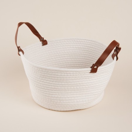 Basket for storage of handmade lauded "Louise", 33 × 33 × 16 cm, white color-1