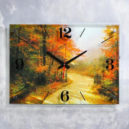 Carty clock is wall, series: nature, "autumn road", 40x56 cm