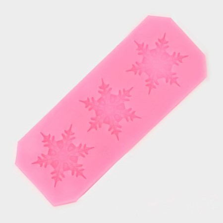 Mold "3 snowflakes", silicone, 13 × 5 × 0.5 cm, pink color-1