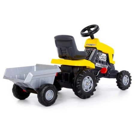 Pedal machine for children Turbo, tractor, with a semi -trailer, yellow color-3