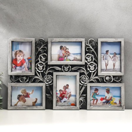Photo frame plastic in 6 photos 10x15 cm "bush rose" dark silver 35.5x56.5x2 cm