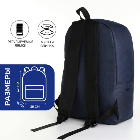 Youth backpack from textiles on lightning, 3 pockets, blue color-1