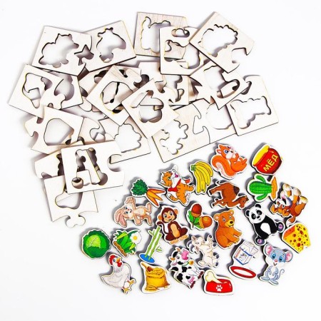 "Who eats what?" We play associations, find silhouettes, a textured puzzle made of wood, 48 large elements-2