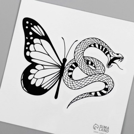 Tattoo on the body Black "Butterfly with a snake" 6x6 cm-2