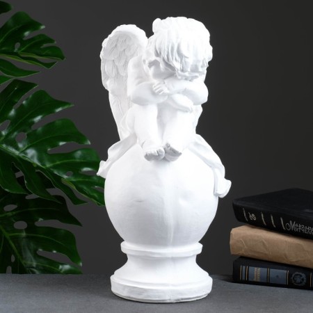 Figure "Angel Sleeping on the Ball" White 15x19x40cm-3