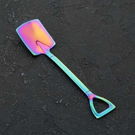 A dessert spoon made of stainless steel Magistro “shovel”, length 15.5 cm, rectangular shape, chameleon color
