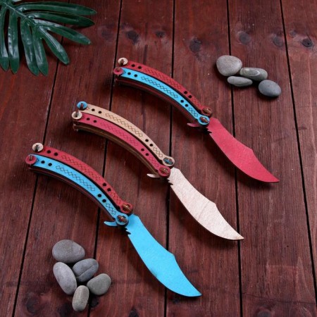 Wooden souvenir "Butterfly knife" painted, color mix-1