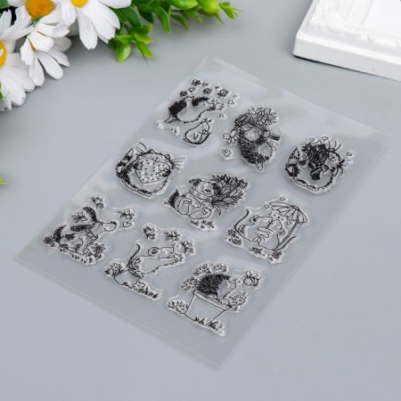 Stamp for creativity Silicon "Lovely animals with flowers" 16x11 cm-1