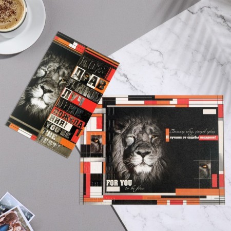 Postcard "Congratulations!" embroidery, congregre, lion, black tone, 12.5x19.4 cm-1