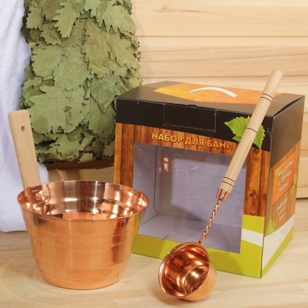 Set for the bath "Kamenka" of two objects (batch 5 liters and scoop 0.2 l) copper, in the box-3