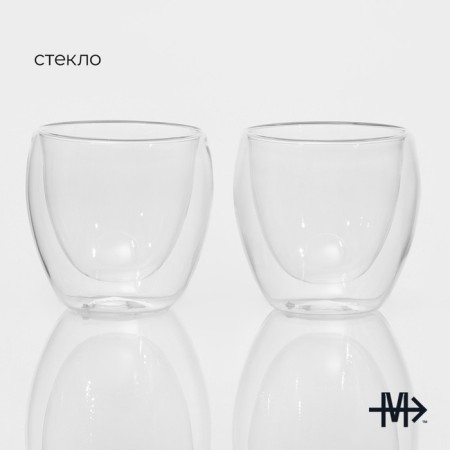A set of glass glasses with double walls Magistro, 200 ml, 8.3 × 8.2 cm, 2 pcs-1