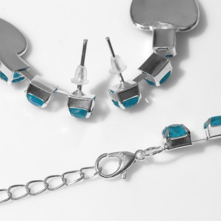 Set 4 objects: earrings, necklaces, bracelet, “heart” ring in circles, blue color in silver-1
