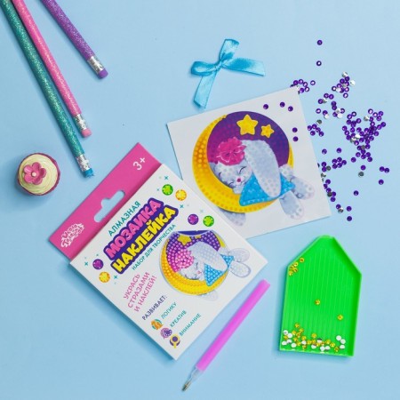 Diamond mosaic-sticker on a sticker for children "Bunny"-5