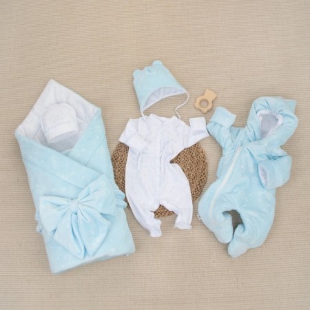 Set for discharge Winter Kinderlitto "Bear on the Moon", 6 items, height 56-62 cm, blue color