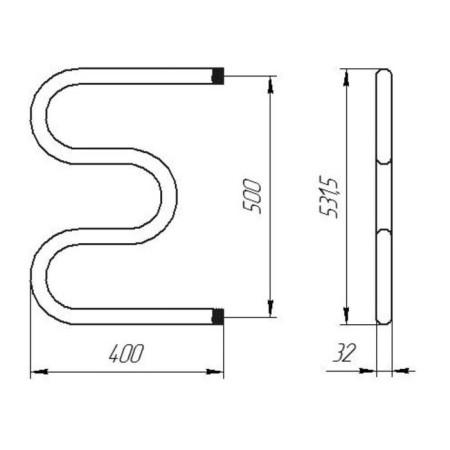 Water heated towel rail, m-shaped, 500x400 mm, d = 32 mm, external thread 1 "-1