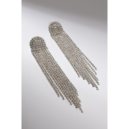 Hanging earrings with rhinestones "ice" semicircle, white color in silver-5