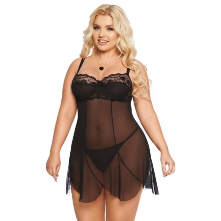 Night shirt and thongs Softline collection carla, black color, XL