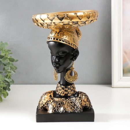 Souvenir Polystone stand "African in a golden device, with earrings in the ears" 25x15x15 cm