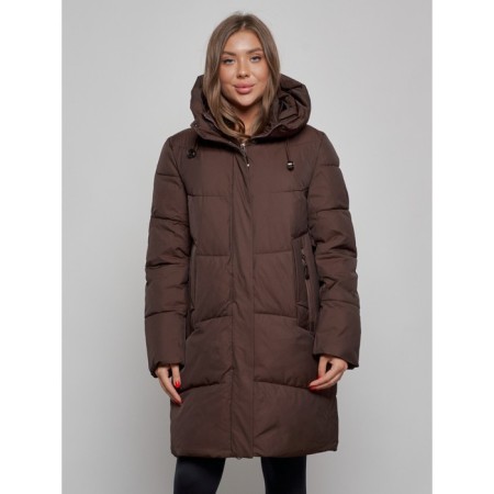 Coat insulated winter female, size 52, dark brown color-6