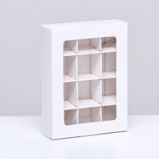 Коробка для конфет 12 штук, 11,5 х 8,7 х 2,5 Тонкие разделители, Белый