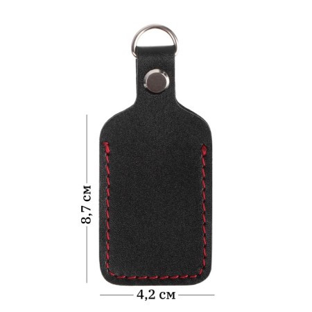 Leather keychain for a car key, label, rectangular, genuine leather, black-3
