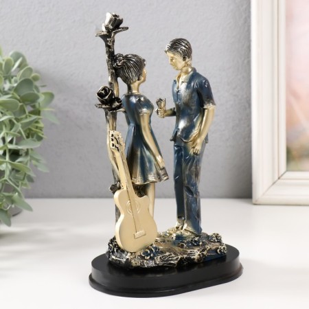 Souvenir Polystone "couple - a date under the pink tree" Blue 22.5x12x8 cm-1