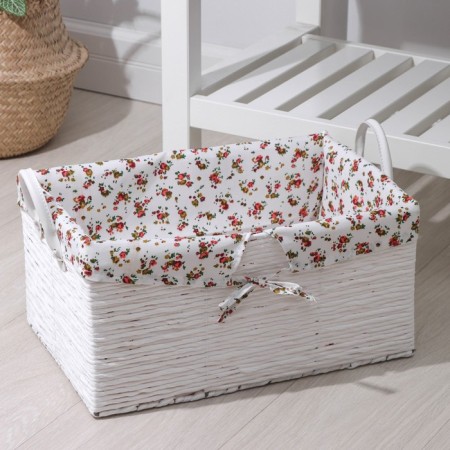 Basket for storage laid handmade Daulin "Flowerers", 42 × 28 × 19 cm, white color