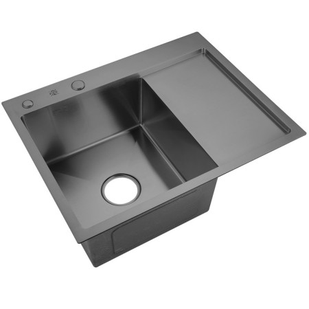 Kitchen sink "RMS" MRK-5851BL-L, mortise, left, thickness 3.0 and 1 mm, dispenser, graphite