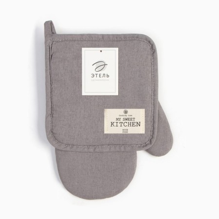 Set of kitchen. Ethel ECO, col. Gray: mittens 20x28 cm, take 19x19 cm, 70% HL, 30% linen, vati-4