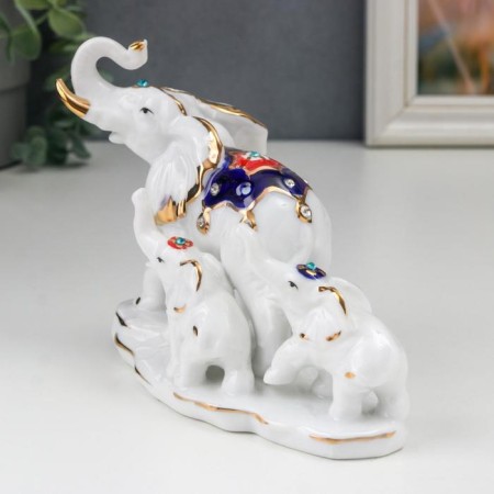 Souvenir ceramics "Elephant with elephants" white with gold, rhinestones 16.2 cm-3
