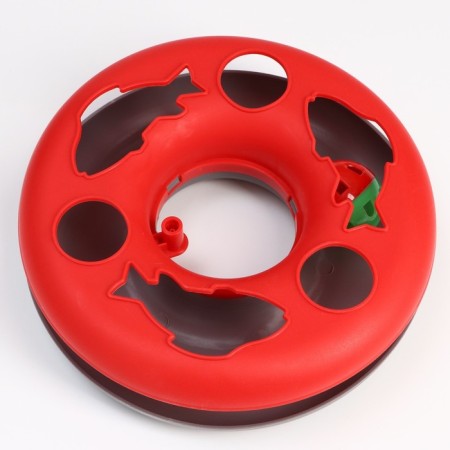 A toy for cats "Mysterious circle - fish", a mouse on a spring and a ball, 23x7 cm, red/gray-1