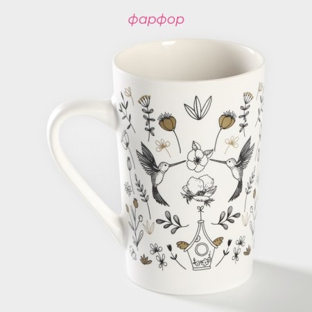 Porcelain share mug "Hummingbird", 380 ml, white color-1