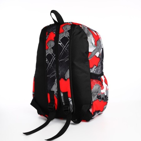 Youth backpack from textiles, 3 pockets, red/gray color-3