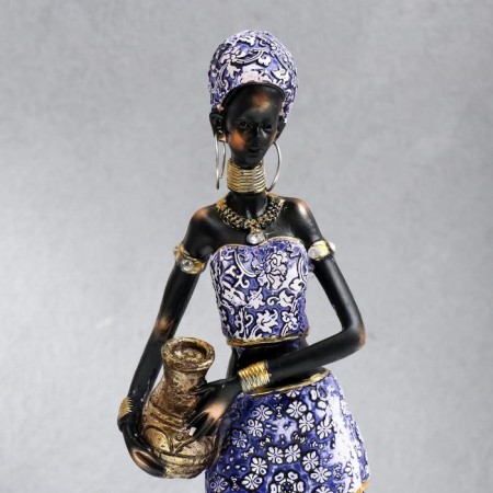 Souvenir Polystone "African Amadi with a jug" Blue Dress with MIXs 33x9x6.5 cm patterns-4