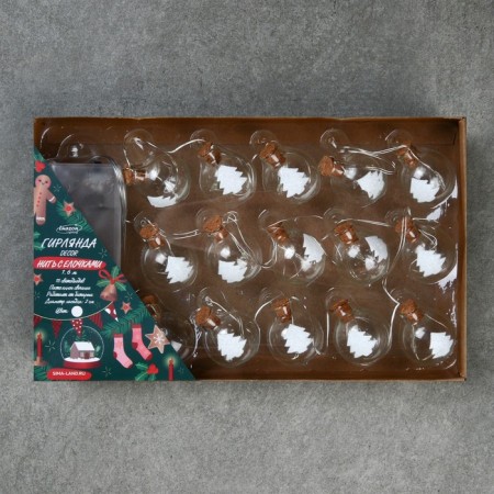 Garland “thread” 1.6 m with nozzles “Balls with a Christmas tree”, IP20, silver thread, 15 LED, white glow, AAX2-3
