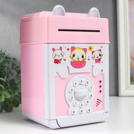 Piggy bank plastic d/coins and bills "safe with ears" code castle, sound 3AA mix 20x12.2x13 cm