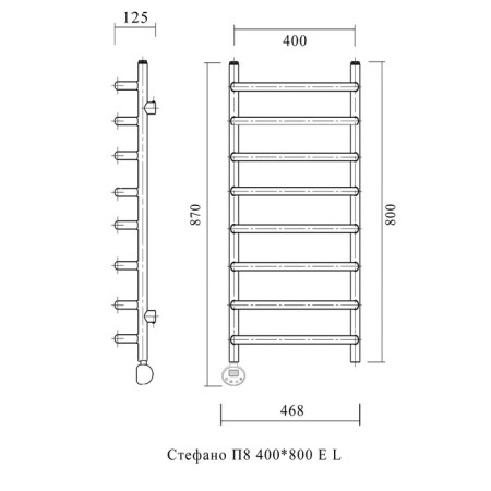 Domoterm electric heated towel rail "Stefano", 400 x 800 mm, 8 crossbars, left, chrome-3
